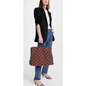 Clare V. Summer Simple Crochet Tote in Deep Sea and Blood Orange